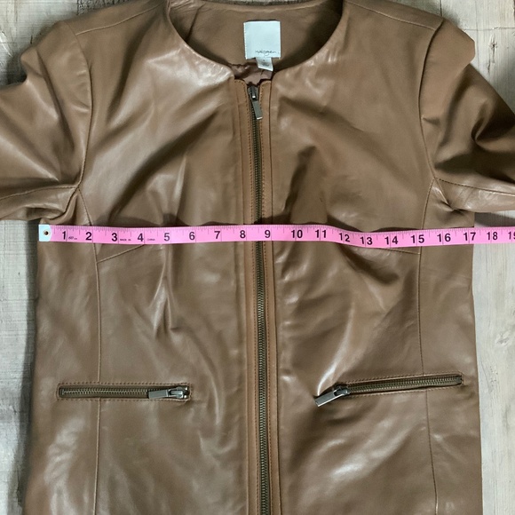 Nordstrom Halogen Soft Leather Jacket Blazer Collarless Brown SZ S - Picture 9 of 12